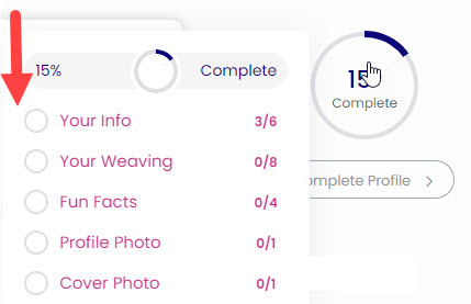 Screenshot of hovering over Profile Completion icon that shows what is left to complete
